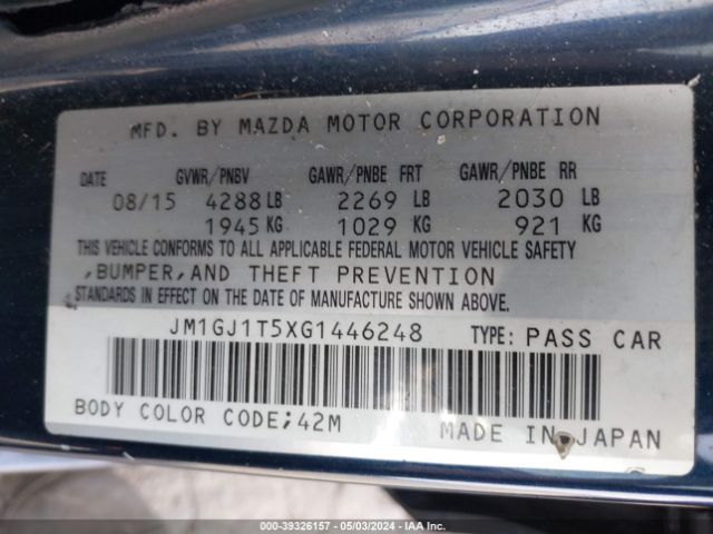 Photo 8 VIN: JM1GJ1T5XG1446248 - MAZDA MAZDA6 