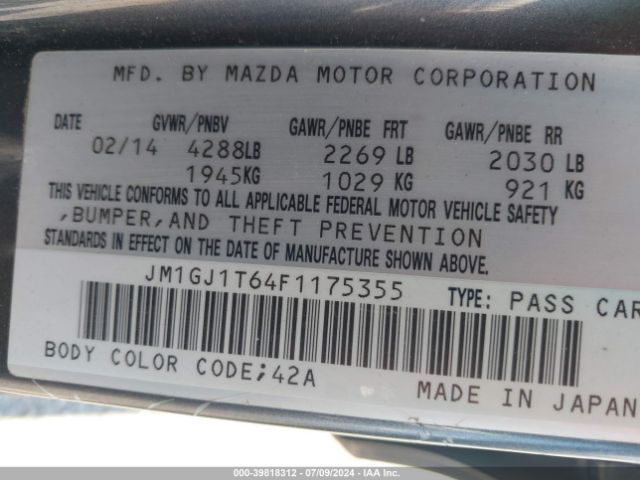 Photo 8 VIN: JM1GJ1T64F1175355 - MAZDA MAZDA6 