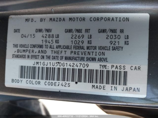 Photo 8 VIN: JM1GJ1U50G1424709 - MAZDA MAZDA6 