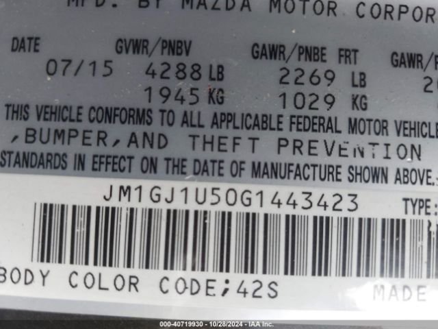 Photo 8 VIN: JM1GJ1U50G1443423 - MAZDA MAZDA6 