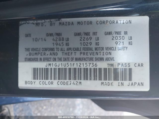 Photo 8 VIN: JM1GJ1U51F1215736 - MAZDA MAZDA6 