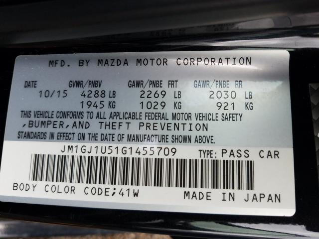 Photo 9 VIN: JM1GJ1U51G1455709 - MAZDA 6 