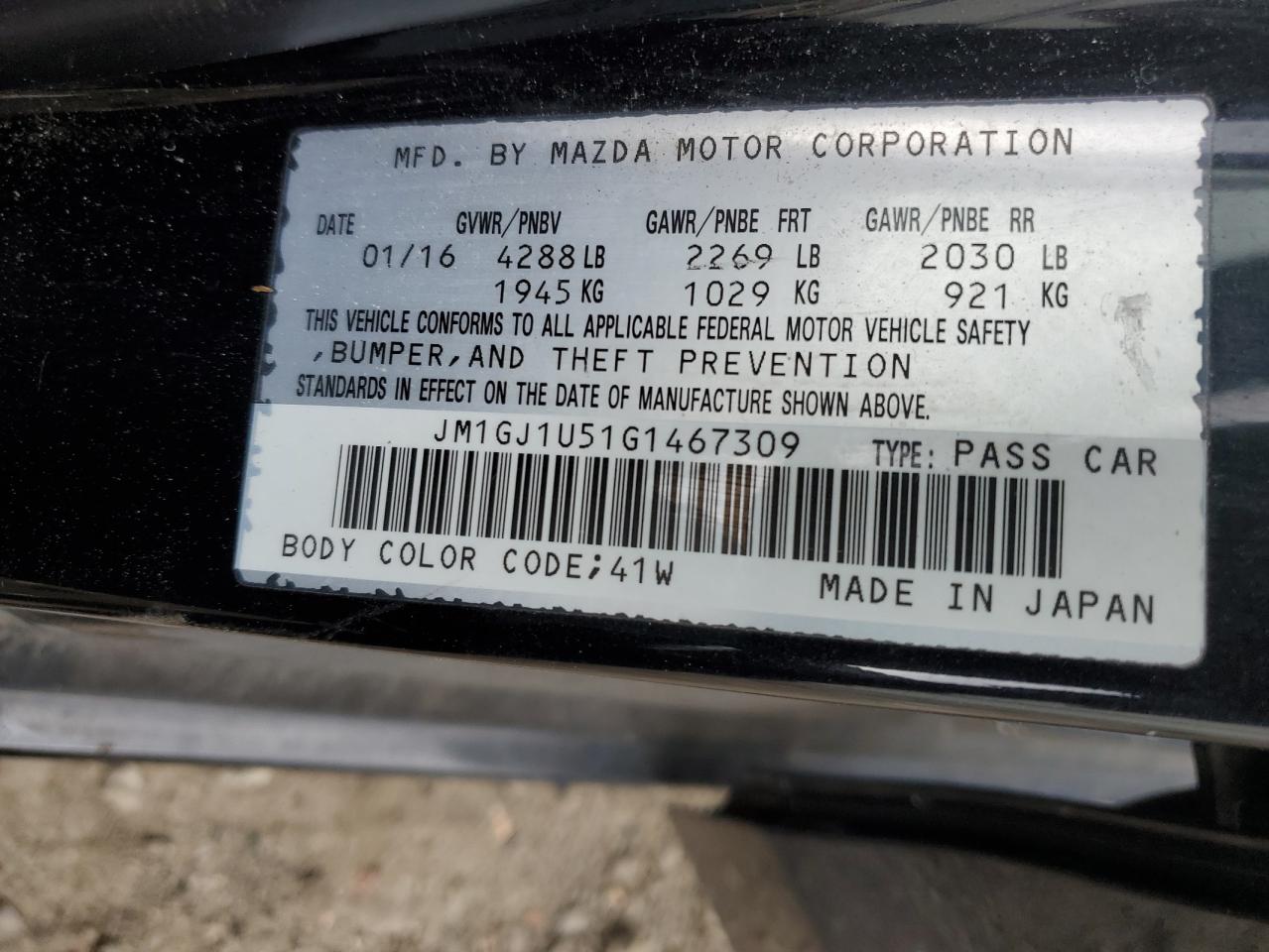 Photo 11 VIN: JM1GJ1U51G1467309 - MAZDA 6 