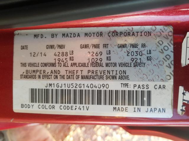 Photo 9 VIN: JM1GJ1U52G1404090 - MAZDA 6 SPORT 