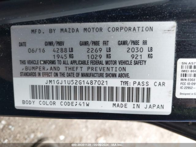 Photo 8 VIN: JM1GJ1U52G1487021 - MAZDA 6 