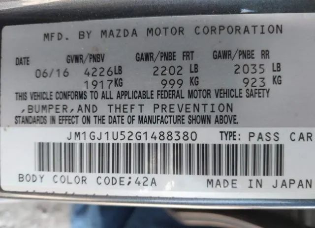 Photo 8 VIN: JM1GJ1U52G1488380 - MAZDA MAZDA6 