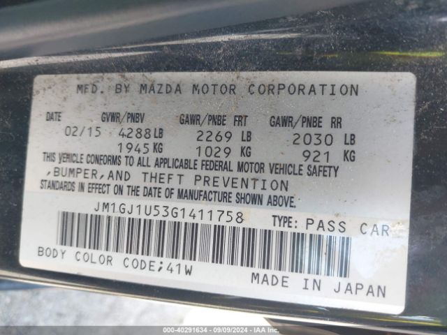 Photo 8 VIN: JM1GJ1U53G1411758 - MAZDA MAZDA6 