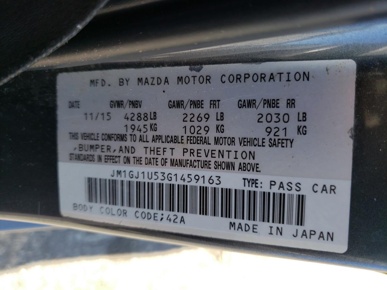 Photo 12 VIN: JM1GJ1U53G1459163 - MAZDA 6 