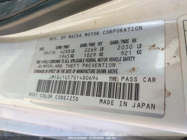 Photo 8 VIN: JM1GJ1U57G1480694 - MAZDA MAZDA6 