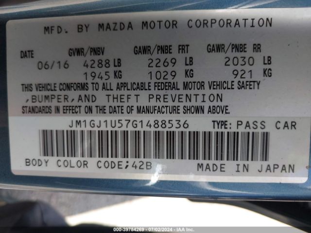 Photo 8 VIN: JM1GJ1U57G1488536 - MAZDA MAZDA6 