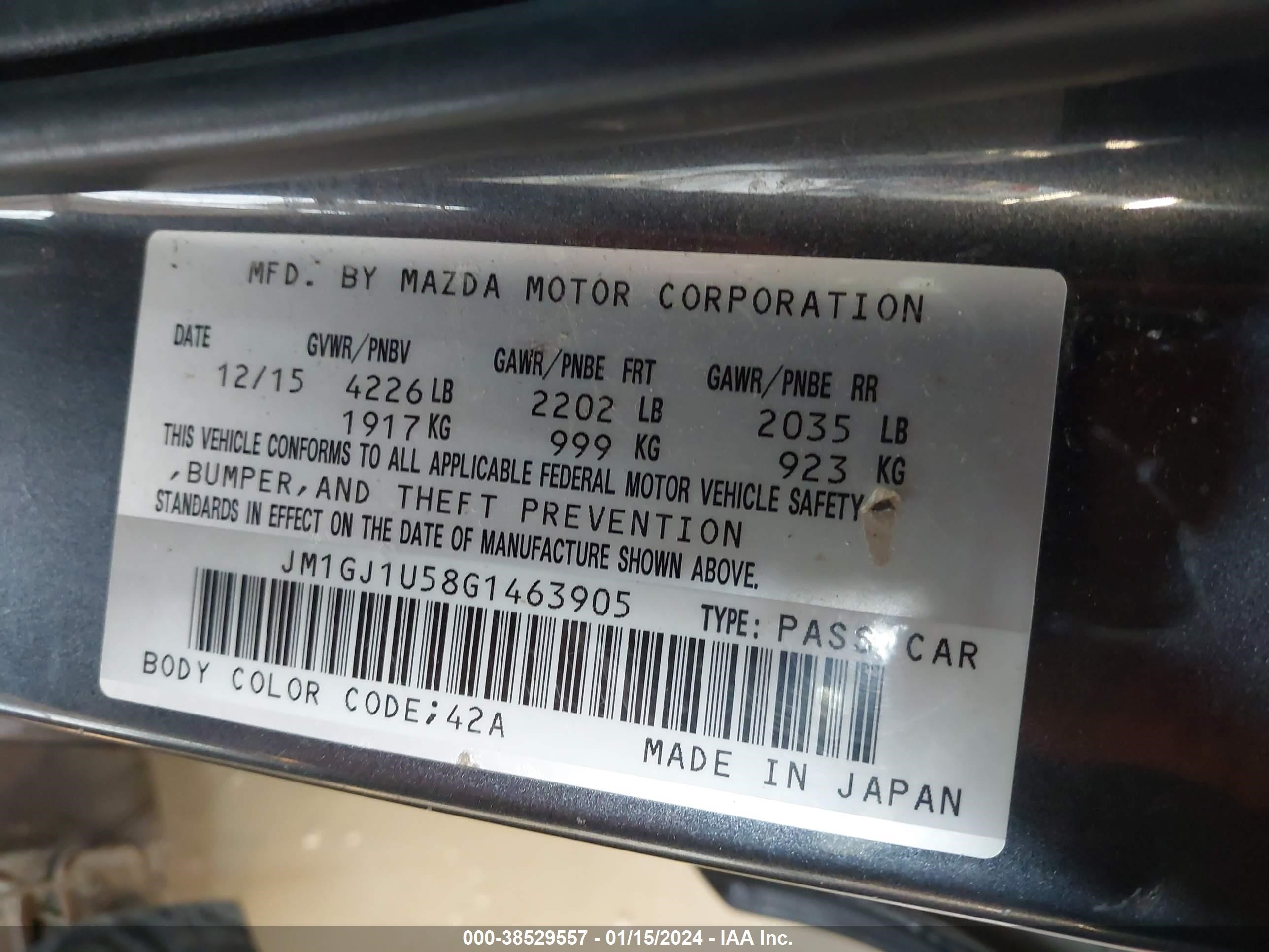 Photo 8 VIN: JM1GJ1U58G1463905 - MAZDA 6 