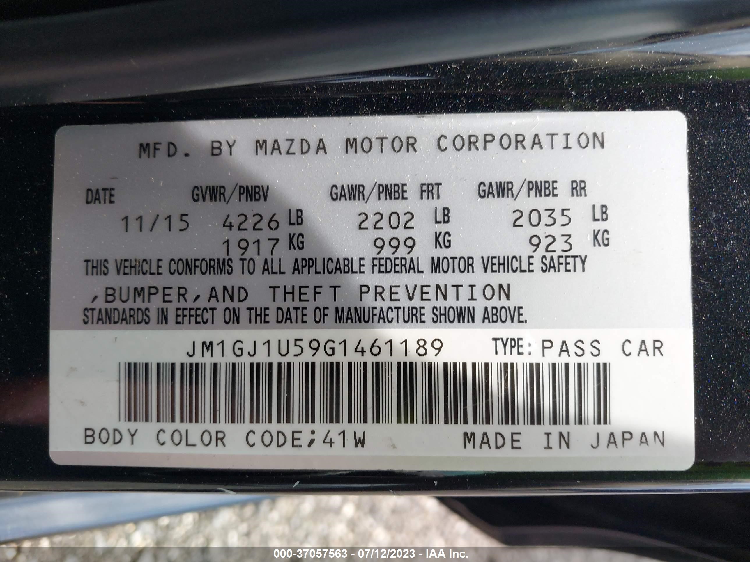 Photo 8 VIN: JM1GJ1U59G1461189 - MAZDA 6 