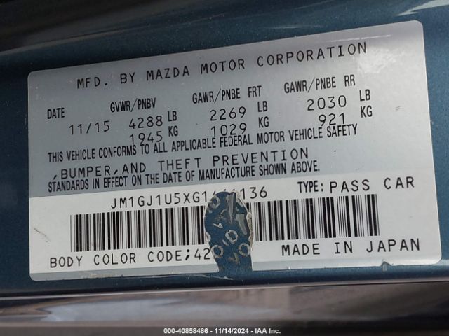 Photo 8 VIN: JM1GJ1U5XG1461136 - MAZDA MAZDA6 