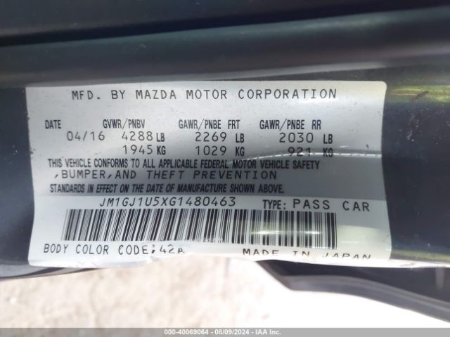 Photo 8 VIN: JM1GJ1U5XG1480463 - MAZDA MAZDA6 