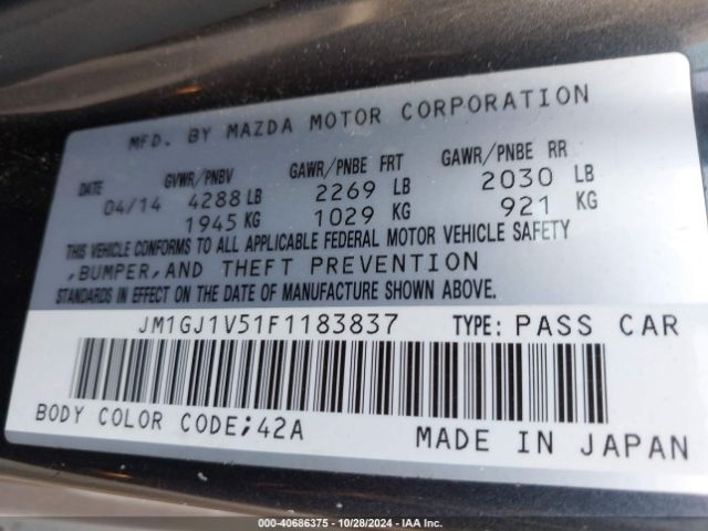 Photo 8 VIN: JM1GJ1V51F1183837 - MAZDA MAZDA6 