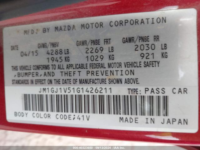 Photo 8 VIN: JM1GJ1V51G1426211 - MAZDA MAZDA6 