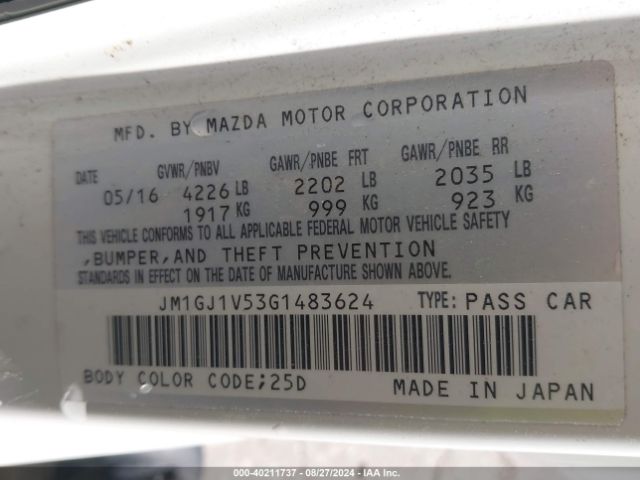 Photo 8 VIN: JM1GJ1V53G1483624 - MAZDA MAZDA6 