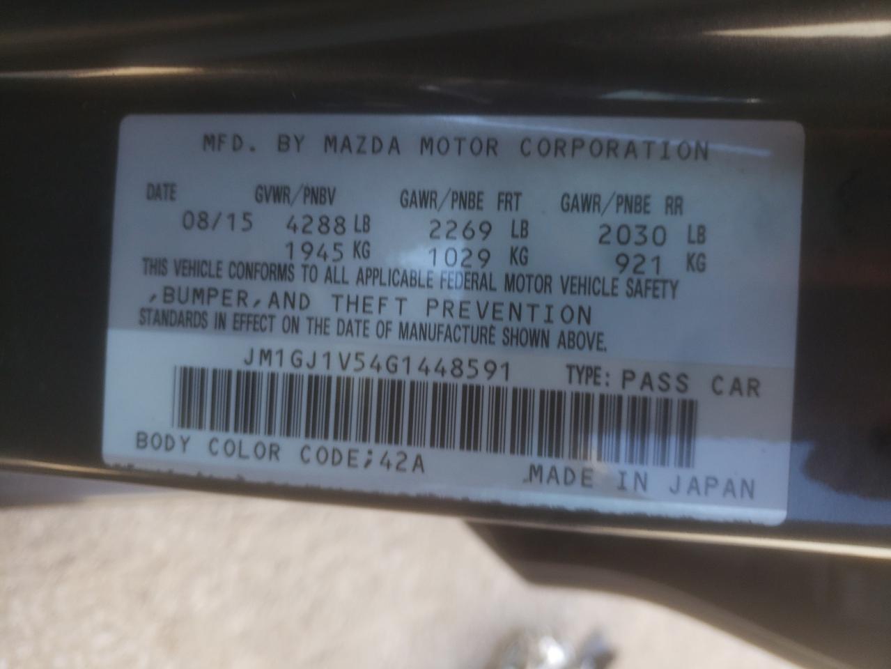 Photo 11 VIN: JM1GJ1V54G1448591 - MAZDA 6 