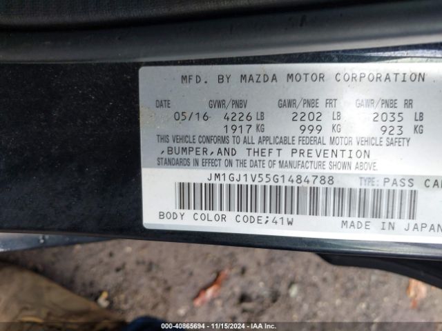 Photo 8 VIN: JM1GJ1V55G1484788 - MAZDA MAZDA6 