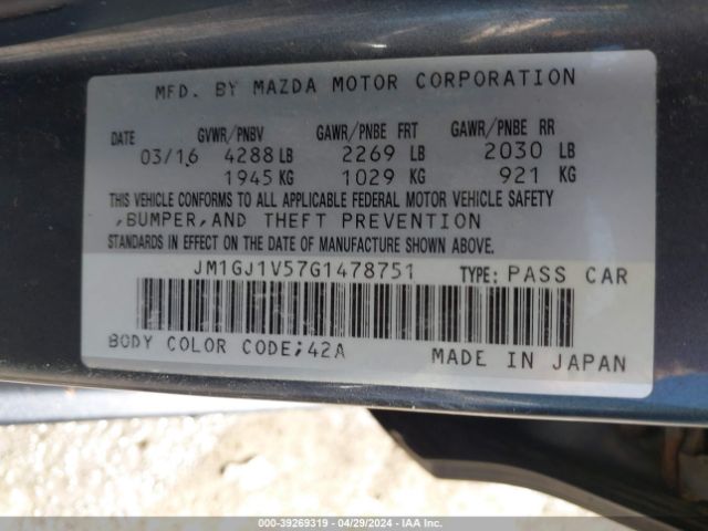 Photo 8 VIN: JM1GJ1V57G1478751 - MAZDA MAZDA6 