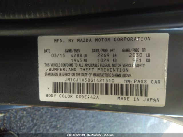 Photo 8 VIN: JM1GJ1V58G1421510 - MAZDA 6 