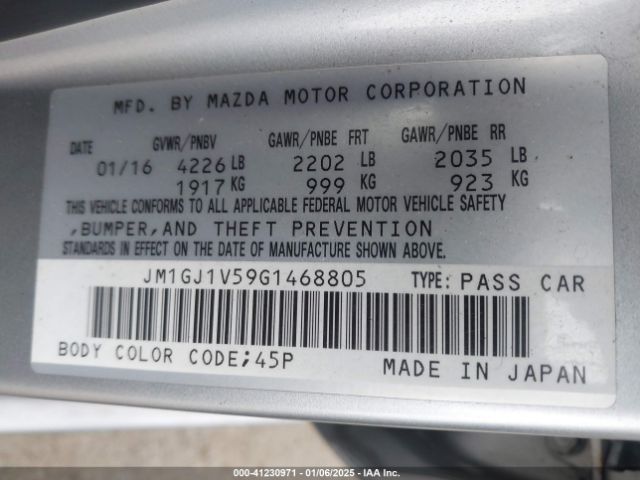 Photo 8 VIN: JM1GJ1V59G1468805 - MAZDA MAZDA6 