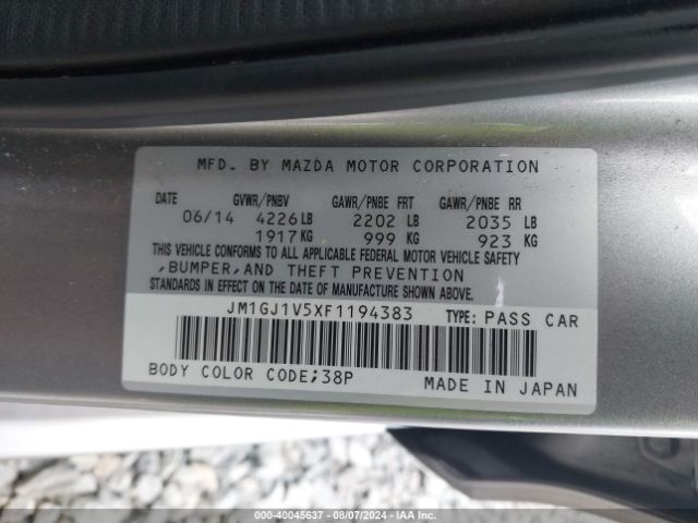 Photo 8 VIN: JM1GJ1V5XF1194383 - MAZDA MAZDA6 