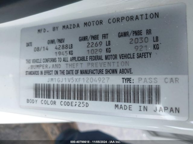 Photo 8 VIN: JM1GJ1V5XF1204927 - MAZDA MAZDA6 