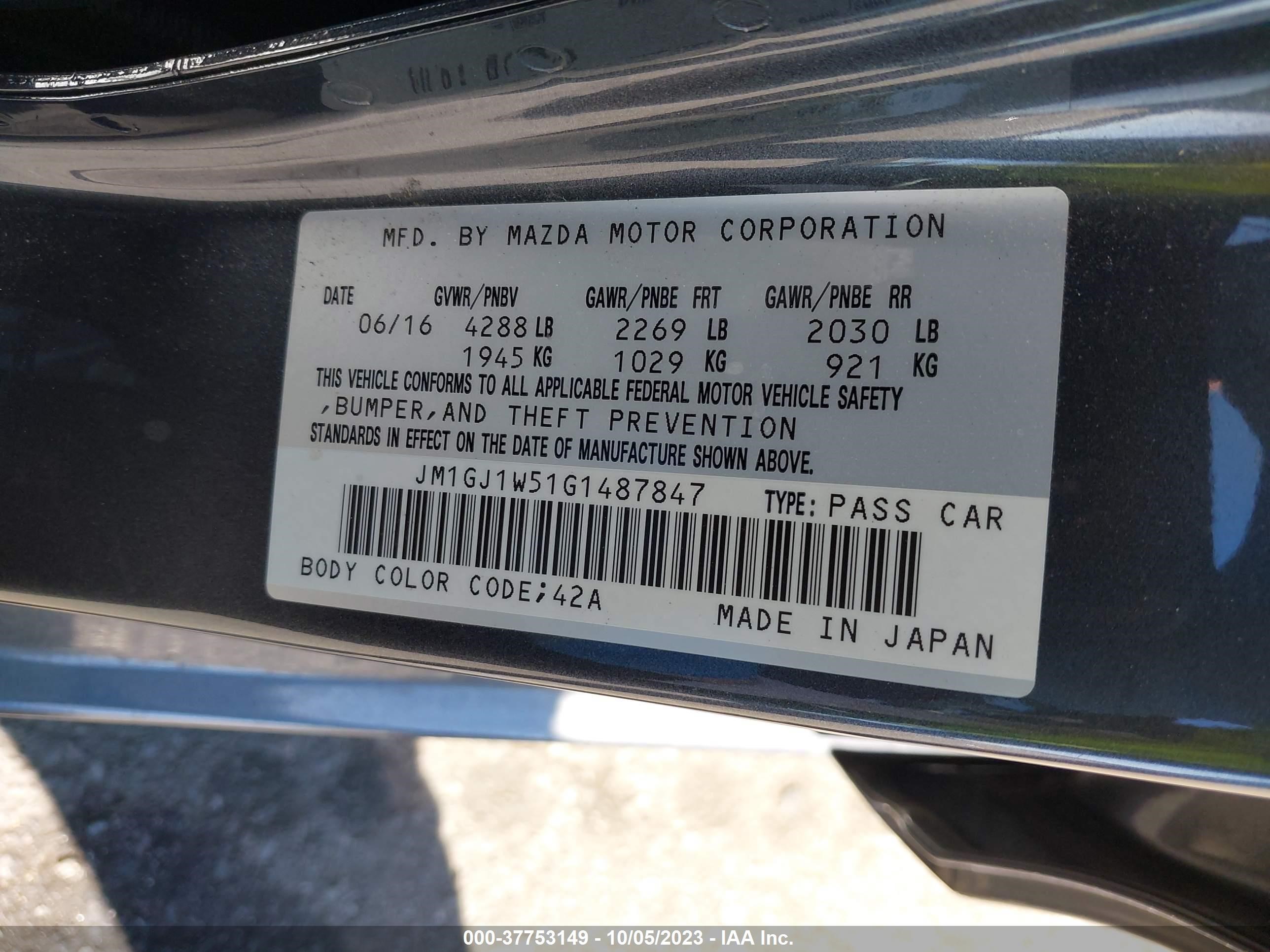 Photo 8 VIN: JM1GJ1W51G1487847 - MAZDA 6 