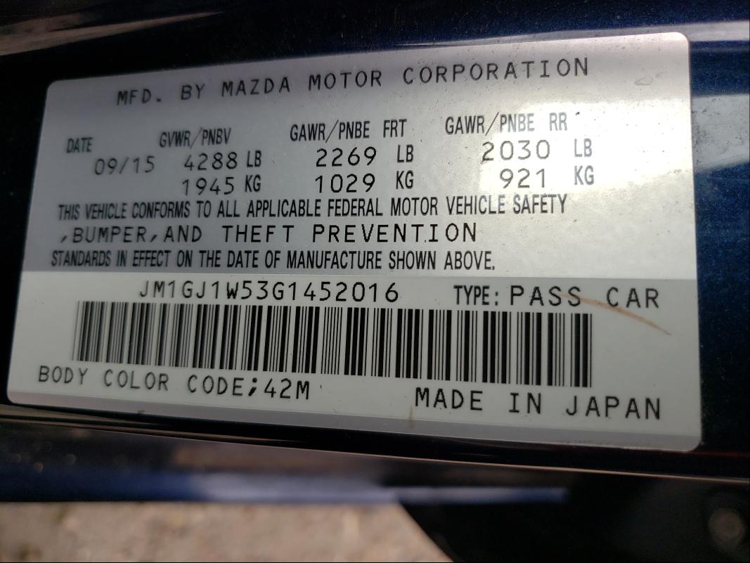 Photo 9 VIN: JM1GJ1W53G1452016 - MAZDA 6 GRAND TO 