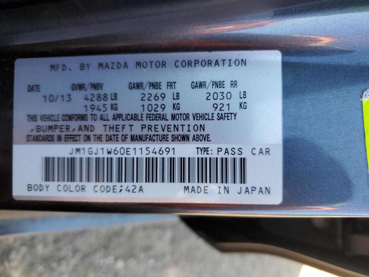 Photo 11 VIN: JM1GJ1W60E1154691 - MAZDA 6 