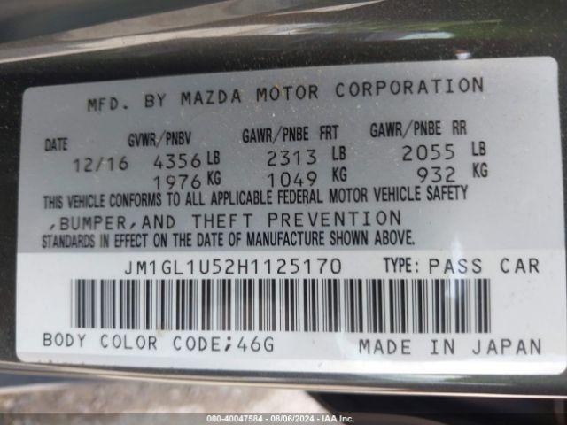 Photo 8 VIN: JM1GL1U52H1125170 - MAZDA MAZDA6 