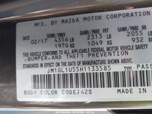 Photo 8 VIN: JM1GL1U55H1133585 - MAZDA MAZDA6 