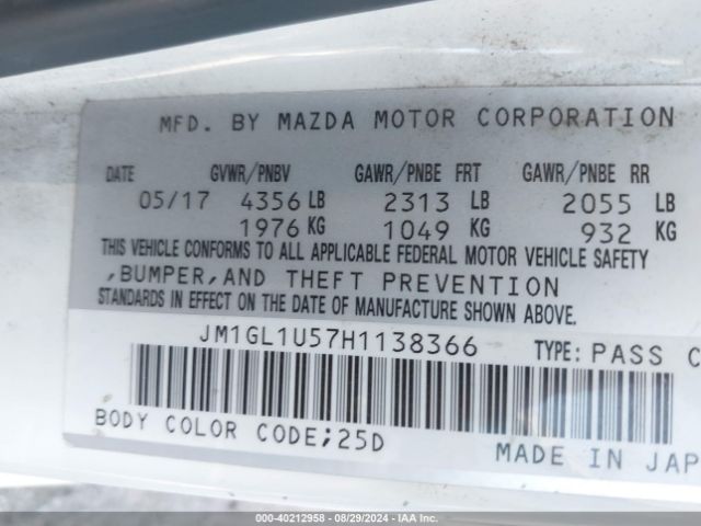 Photo 8 VIN: JM1GL1U57H1138366 - MAZDA MAZDA6 