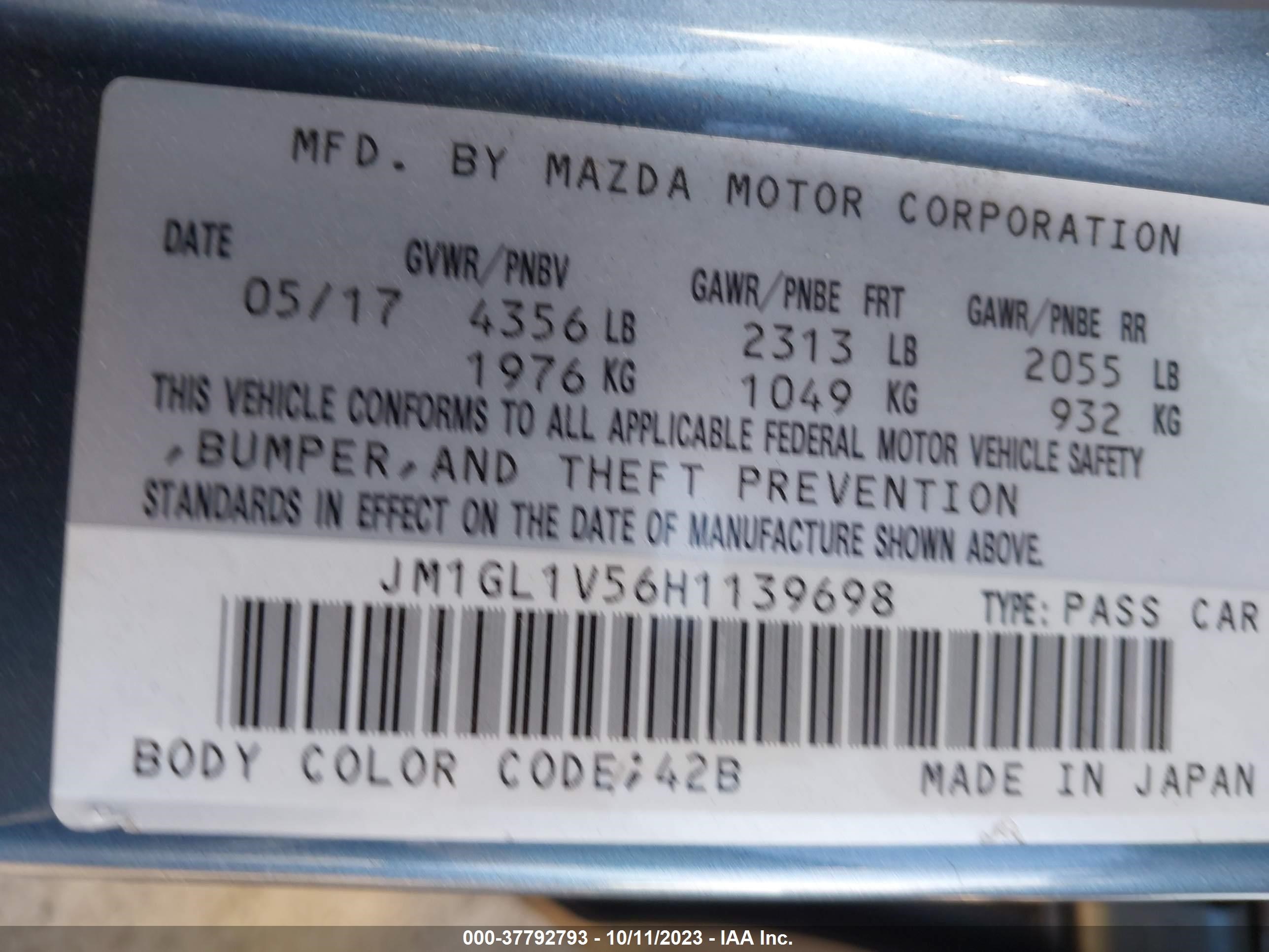 Photo 8 VIN: JM1GL1V56H1139698 - MAZDA 6 