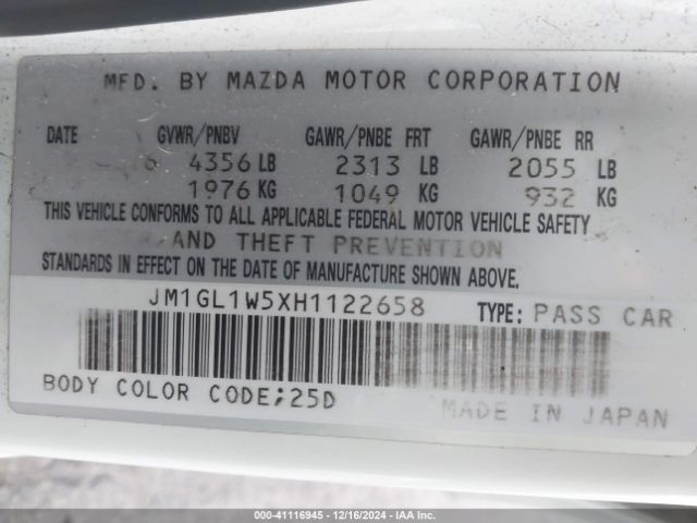 Photo 8 VIN: JM1GL1W5XH1122658 - MAZDA MAZDA6 