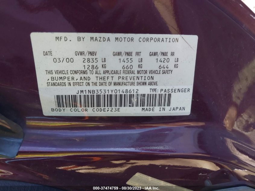 Photo 8 VIN: JM1NB3531Y0148612 - MAZDA MX-5 