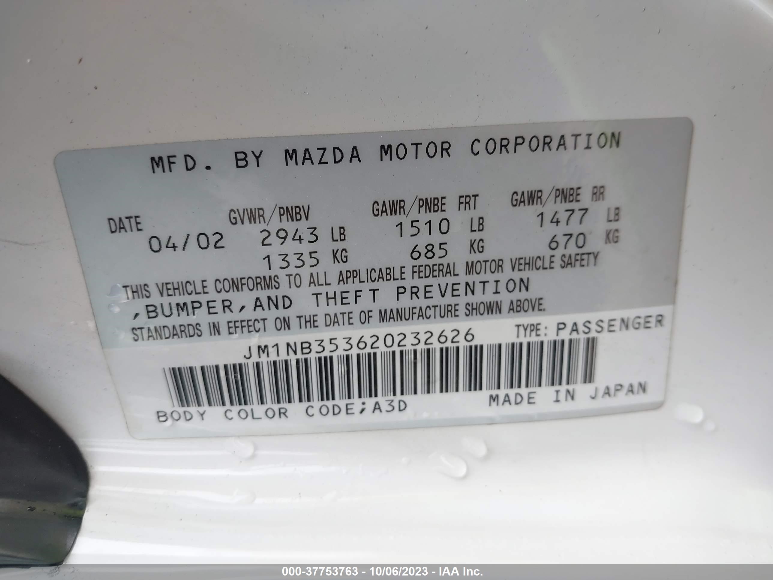 Photo 8 VIN: JM1NB353620232626 - MAZDA MX-5 