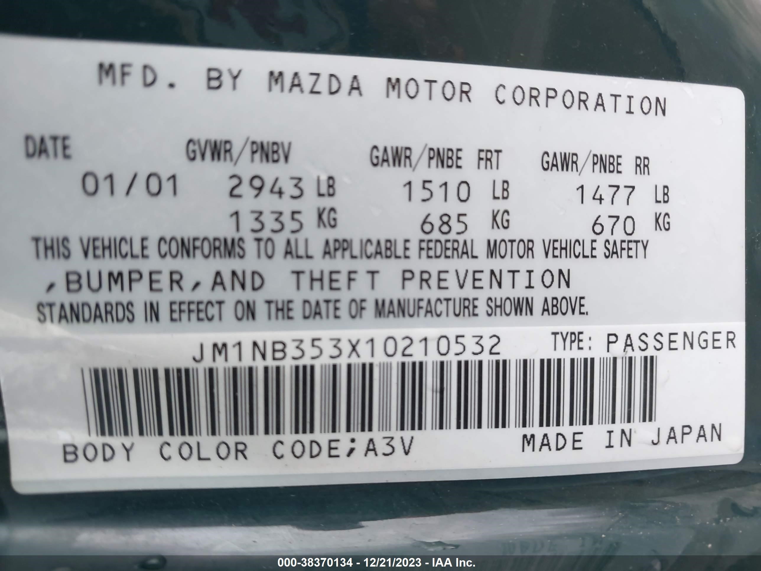 Photo 8 VIN: JM1NB353X10210532 - MAZDA MX-5 