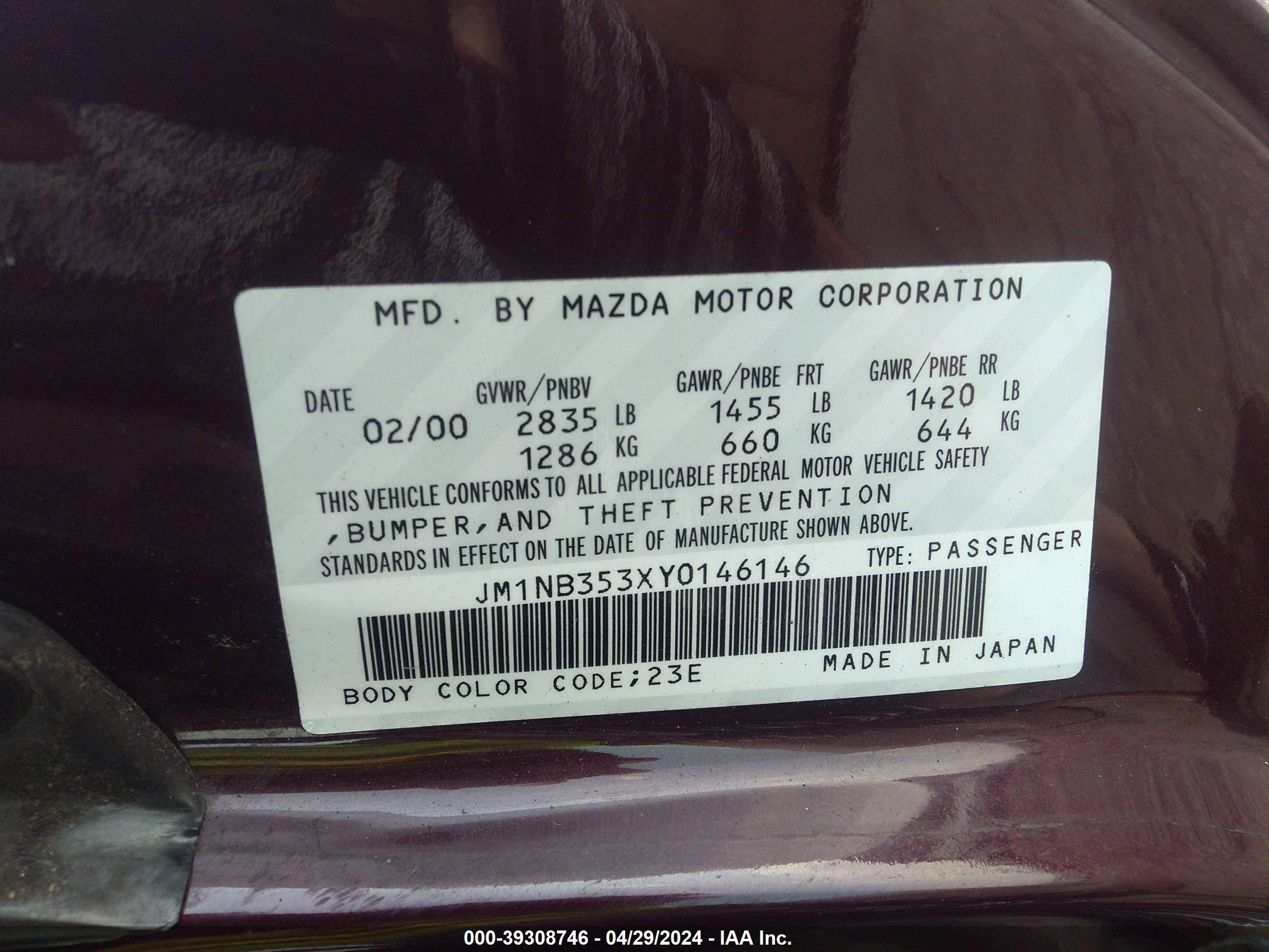 Photo 8 VIN: JM1NB353XY0146146 - MAZDA MX-5 