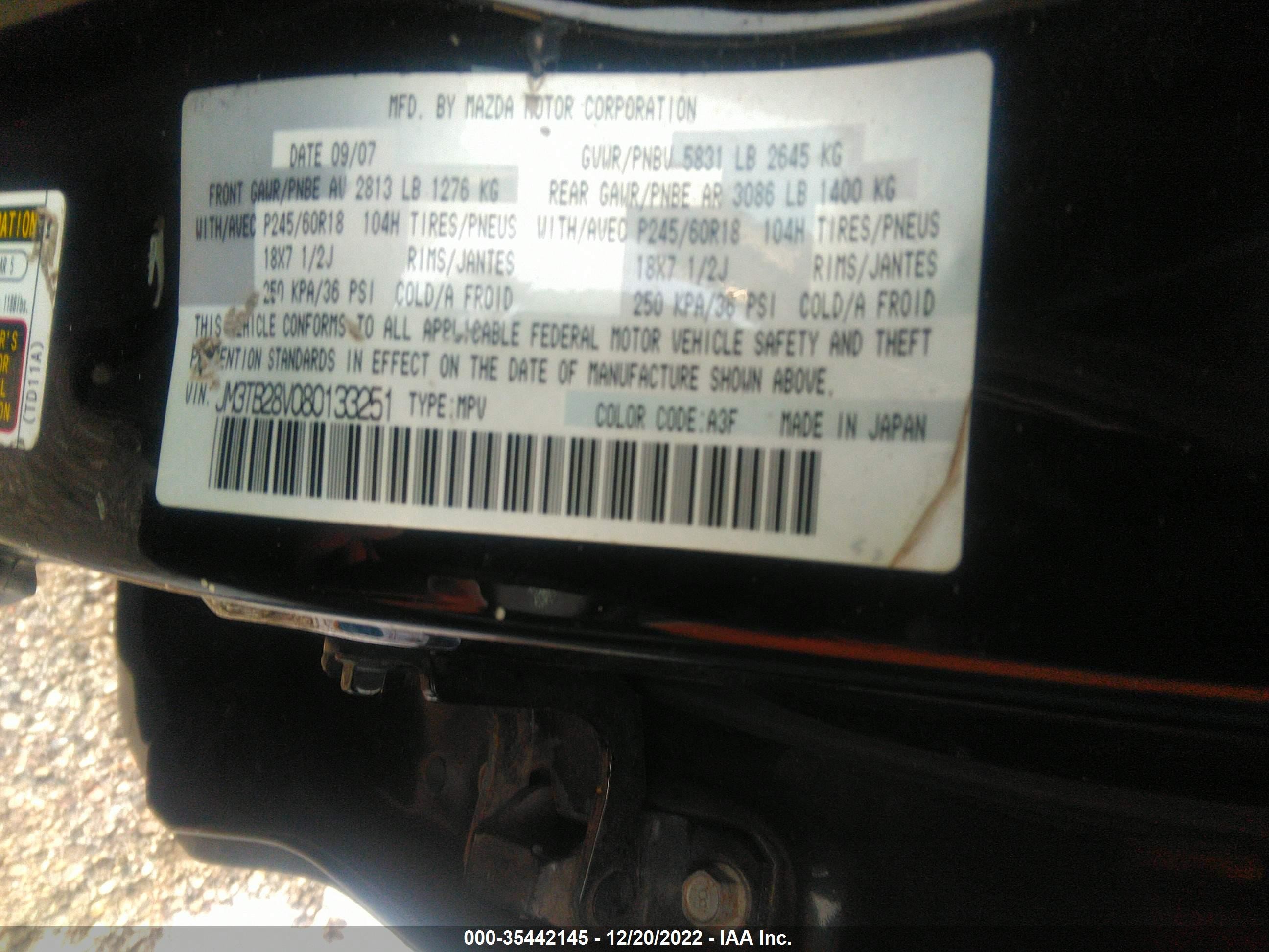 Photo 8 VIN: JM3TB28V080133251 - MAZDA CX-9 