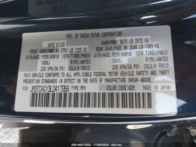 Photo 8 VIN: JM3TCACY3L0417958 - MAZDA CX-9 