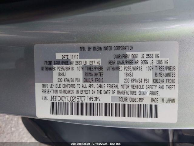 Photo 8 VIN: JM3TCACY7J0216707 - MAZDA CX-9 