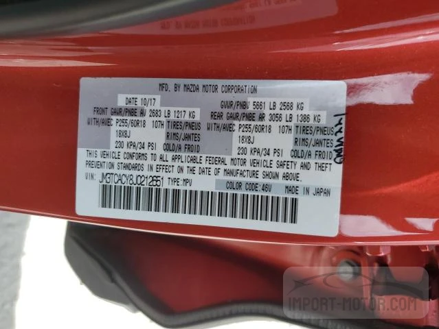 Photo 11 VIN: JM3TCACY8J0212651 - MAZDA CX-9 