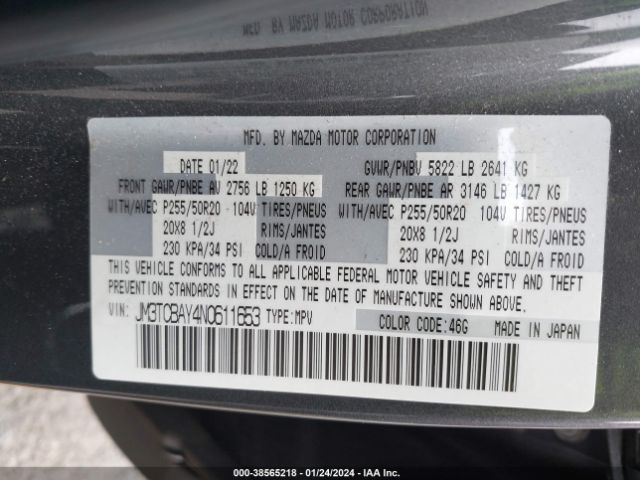 Photo 8 VIN: JM3TCBAY4N0611653 - MAZDA CX-9 