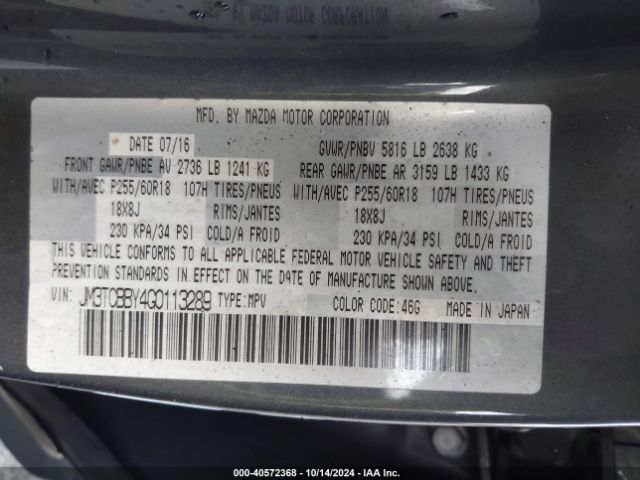 Photo 8 VIN: JM3TCBBY4G0113289 - MAZDA CX-9 