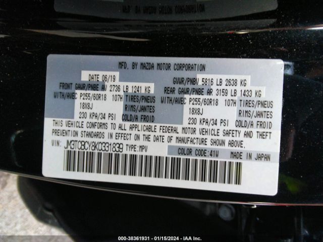 Photo 8 VIN: JM3TCBCY8K0331839 - MAZDA CX-9 