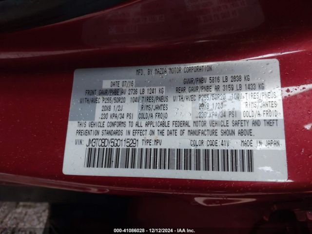 Photo 8 VIN: JM3TCBDY5G0115291 - MAZDA CX-9 