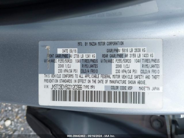 Photo 8 VIN: JM3TCBDY6G0120399 - MAZDA CX-9 