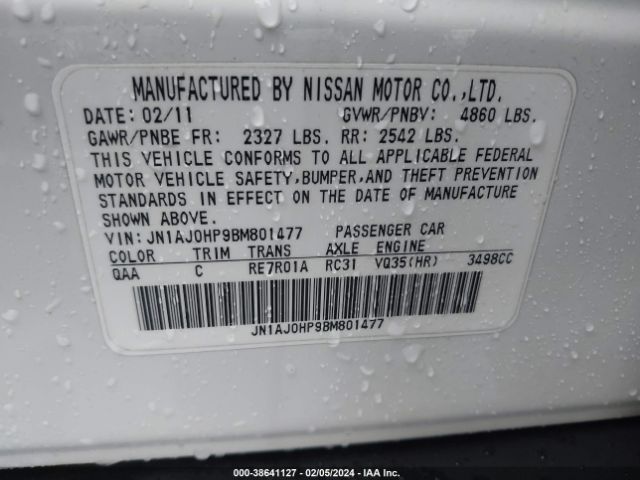 Photo 8 VIN: JN1AJ0HP9BM801477 - INFINITI EX35 